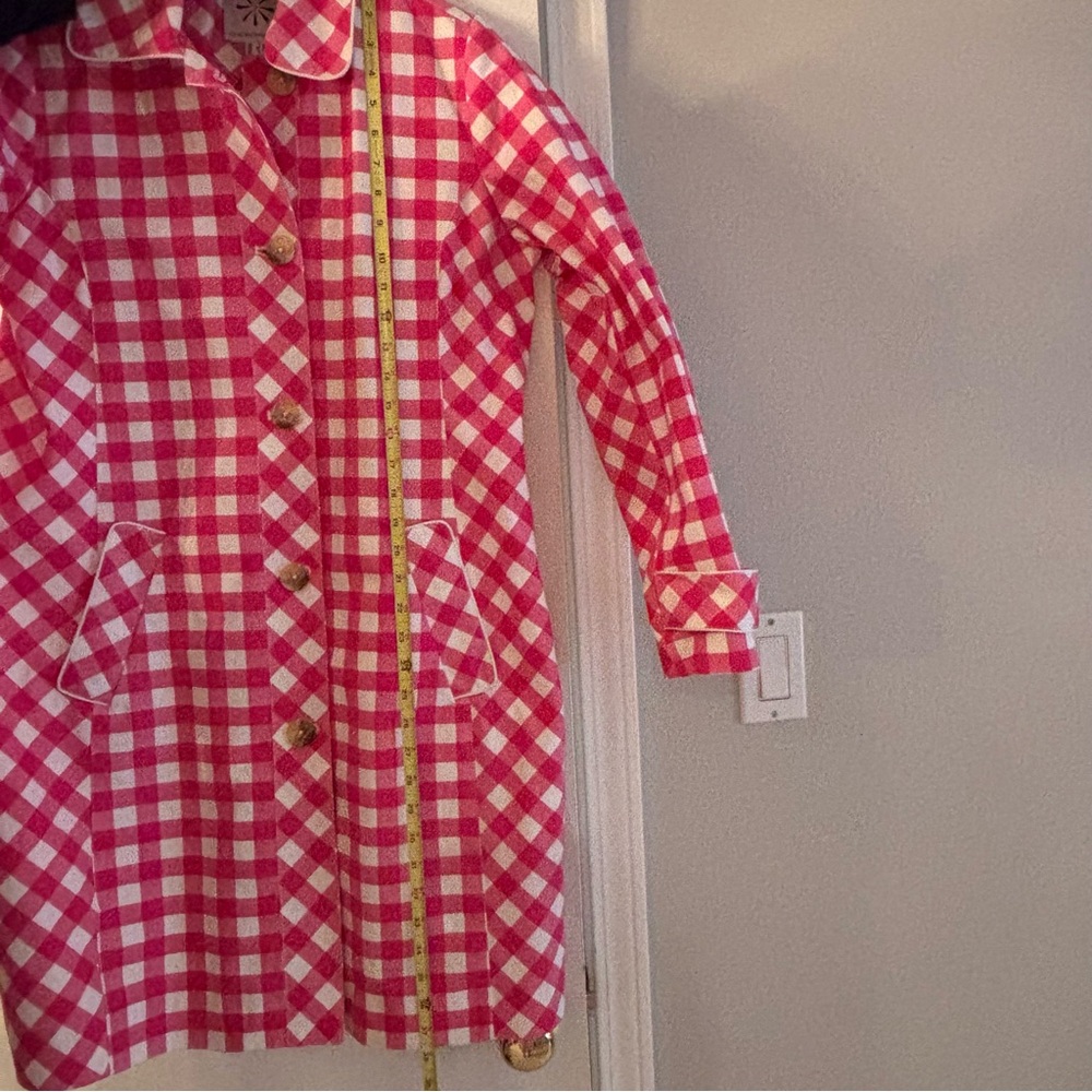 Isaac Mizrahi Live Pink and White Gingham Car Coat Trench - Picture 11 of 13